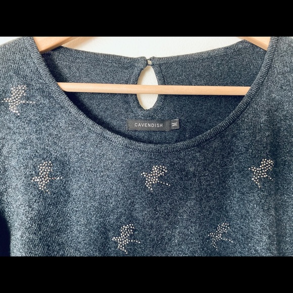 Cavendish Dark Blue Wool Short Sleeve Sweater - Picture 2 of 4